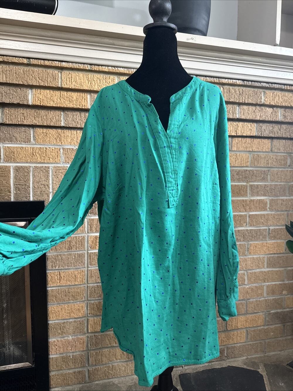 Talbots Womens Green Cotton Blend Tunic Top Sz 2X Polca Dot Lightweight Comfort
